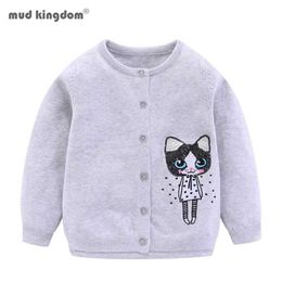 Mudkingdom Fashion Little Girls Cardigan Sweaters Cute Cat Cartoon Sequins Tops for Girl Outerwear Kids Clothes Spring Autumn 211106