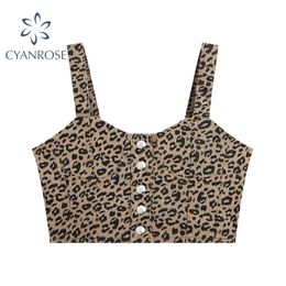 Summer Women's Leopard Print Denim Top Sexy All-match Party Clubwear Night Vest Female E-girl Bar Buttons Camisole 210515