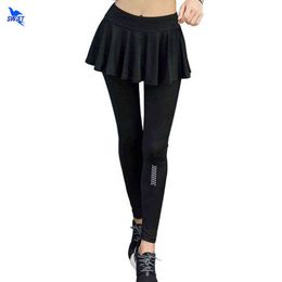 NEW 2020 Women Yoga Pants Sports Running Jogging Sportswear Stretchy Fitness Leggings Gym Skirt+Pants 2 In 1 Compression Tights H1221