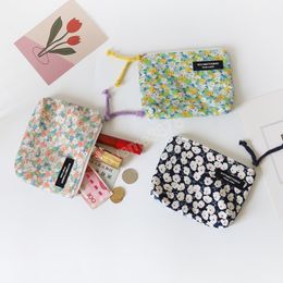 Women Cartoon Floral Coin Purse Travel Zipper Square Coin Bag Pouch Children's Wallet Flamingo Lipstick Beauty Bag Change Purse