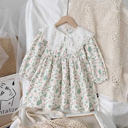 Girls' Floral Dress 2020 New Korean Style Long Sleeve Dress Children's Peter Pan Collar Princess Autumn Dress Q0716