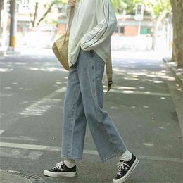 Spring Preppy Style Women Loose Vintage Blue Jeans All-matched Casual Girl Student Ankle-length Cotton Denim Pants V255 210512