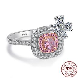 Original 925 Silver Pink/White Zirconia Diamond Ring Luxury Brand Crown Wedding Band Engagement Jewellery J-227