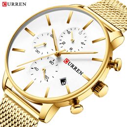 Business Watch Men Luxury Brand Curren Male Wrist Watches Chronograph Men Watches Gold Waterproof Clock Relogio Masculino 210527