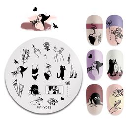 stamping nail art image plate Canada - PICT You Tattoo Pattern Round Stamping Plate Nail Picture Stamp Templates Nail Art Image Plate Stainless Steel Stencil Tools