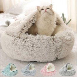 2 In 1 Winter Pet Dog Bed Round Warm House Long Plush Sleeping Cushion Sofa For Small s Cats Nest Cat 211111