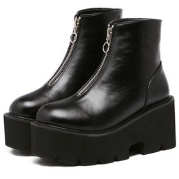 Designer Platform Goth Wedges Chunky Shoes For Women Zipper Punk Cool Street Leisure Chelsea Ankle Women Boots