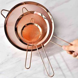 3PCS Per Set Fine Mesh Strainer Rose Gold Flour Sifter For Baking Stainless Steel Clander Matcha Tea Gravy Separator 210626