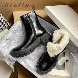 Ankle Boots Women Wool High Heel Snow Platform Block Shoes Zip Female Short Warm Winter Black Size 40 210517