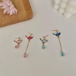 Stud 2021 Asymmetric Kitten Earrings Sweet And Cute Round Beads Tassel Ear Girl Fairy No Pierced Clip