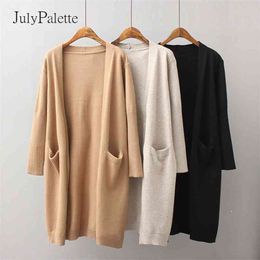Julypalette Autumn Winter Women Knitted Cardigan Coats Casual Loose Pocket Female Full Sleeve Sweater Cardigan Ladies Tops 210918