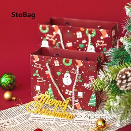 chocolate decorations UK - Gift Wrap StoBag 10pcs Red Christmas Handle Bags Favor Candy Chocolate Biscuit Package Handmade Baby Show Cake Decoration Supplies