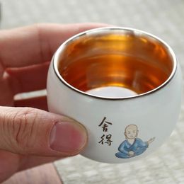 999 Pure Silver Tea Cup High Quality Zen Coffee Mug Ceramic Handmade Teacup Single Small Bowl