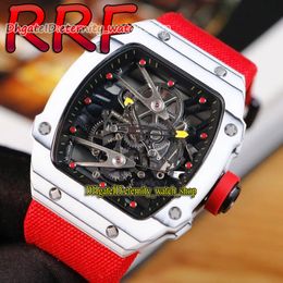 eternity Sport Watches RRF 27-02 NTPT White Texture Carbon Fibre Case Japan Miyota Automatic Skeleton Dial RM27-02 Mens Watch Red Rubber Strap Top version