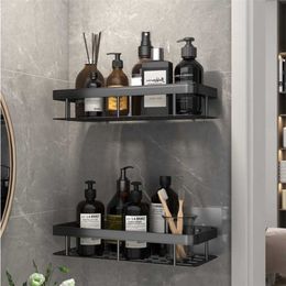 Bathroom Shelf Space Aluminium Wall-Mounted Suction Cup Triangle Basket Shower Rack Square Thickened Accessories 211112