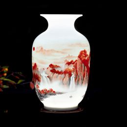 Vases Chinese Style Ceramic Vase Centre Table Aesthetic Living Room Plant Pot Vintage White Landscape Jarrones Decoration Home HP50