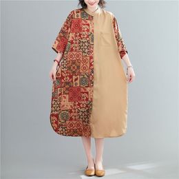 Oversized Women Loose Casual Shirts Dress New Arrival Summer Vintage Style Patchwork Print Female Long Dresses S2967 210412