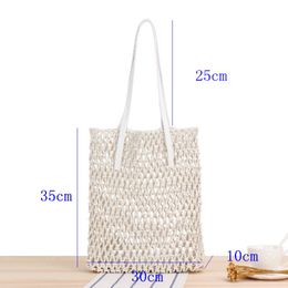 Handmade Straw Bag Beach Handbags Solid Colour Cotton Rope Women Leather portable Bags Vacation Travel Woven Handbag 1Lot/2pcs YL585