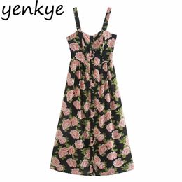 Spaghetti Strap Sexy Dress Women Vintage Floral Print Long Elegant Female Sleeveless A-line Summer Chiffon es vestido 210514