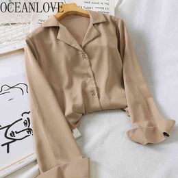 Notched Collar Women Shirts OL Solid Spring Chiffon Blouses Long Sleeve Korean All Match Blusas Mujer Loose 15770 210415