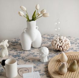 home flower arrangements Canada - Vases Creative White Resin Vase Ceramic Dry Flower Arrangement Desktop Decoration Modern Body Bust Crafts Home