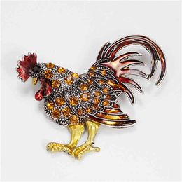 Rooster Brooch Women Animal Pin Lapel Cock Broche Femme Crystal Pendant Charm Party Jewellery Gift Antique Vintage Retro Style