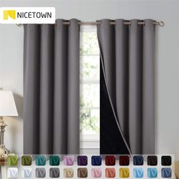 NICETOWN 1PC Double layer Full Blackout Curtain Super Thick Insulated Complete Blackout Draperies with Black Liner For Living 210712