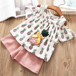 LOVE DD&MM Girls Sets Summer Children's Clothing Girls Sweet Pineapple Shoulder Doll Shirt + Pants Two-Piece Suit 210715