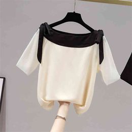 Summer Women Short Sleeves Bow Shoulder Casual Chiffon Shirts Female Pullover Tops Ladies Shirt Blouse 210428