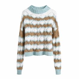 Women Hollow Out Crochet Knitting Sweater Female O Neck Nine Quarter Sleeve Pullover Casual Lady Loose Tops SW1085 210430