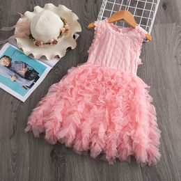 Summer Cute Lace Girls Dresses Kids Girl Party Princess Dress Girls Sleeveless Cake Ruffled Tutu Dress Children Casual Clothes Q0716