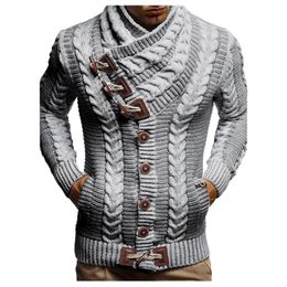 Men's Sweaters 2021 Autumn Winter Turtleneck Button Pullover Male Long Sleeve Solid Colour Sweater Jumper Kenara Çekmek #T2G