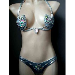 5 Bright Colour Bikini Set Women Diamante Carnival Bra rhinestone Sexy Night Club Panties Festival Bikini Set Burning Man Outfit X0526