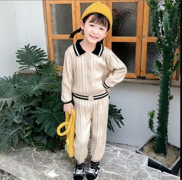 Child clothing sets Suit foreign style autumn outfit children's middle school modern long sleeve trousers knitting two piece baby set