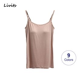 Women Tank-Top Built-in Bra Padded Push-Up Stretchable Modal Tops Camisoles Tube Vest Sleeveless Sexy Casual Korean SA0764 210407