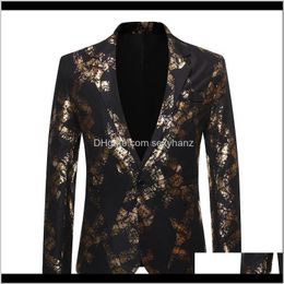 Suits & Blazers Mens Clothing Apparel Drop Delivery 2021 One Button Gold Foil Stamping Golden Floral Printed Club Stage Wedding Sport Suit Sl