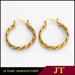 18k Yellow Gold Twisted ip hoops Circle Hinge hoop Medium Large Earrings