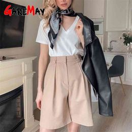 Women's Summer Shorts Long with High Waist Female Loose White Classic Knee-Length Office Wide Black Candy 210428