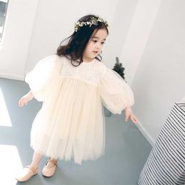 New Girls Dress 2021 Spring Casual Puff Sleeve Baby Toddler Girls Princess Gauze Dresses Kids Clothes for 2 3 4 5 6 7 Years Q0716