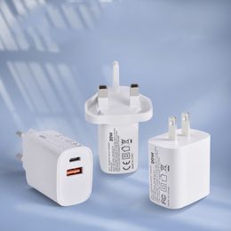 Type-C 20W PD and QC 3.0 dual ports USB Fast Wall Charger with US EU UK Plug for IPhone 12 11 pro max Ipad Xiaomin Huawei