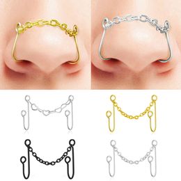 chain nose ring Canada - Stainless Steel Nose Ring Pun Metal Chain Piercing Jewelry Jewelry Stylish Simple All-match Fake Clip Cuff Nose Ring Body Accessories