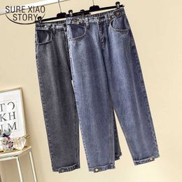 Spring Loose Boyfriend Jeans for Women High Waist Mom Jeans Plus Size Mom female Harem Denim Trousers Korean Clothes Grey Blue 210527