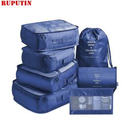 RUPUTIN 7-Piece Set Travel Storage Clothes Underwear Shoes Organiser Packing Cube Bag High Capacity Luggage 211118