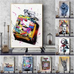 Graffiti wall on Wall Street Colour graffiti canvas painting on Art Street, posters and prints for home decoration