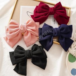 Solid Color Oversized Bowknot Hairgrips Bohemian Hair Bow Three layers Satin Hair Clips Headwear Hair Accessories Ponytail Holder
