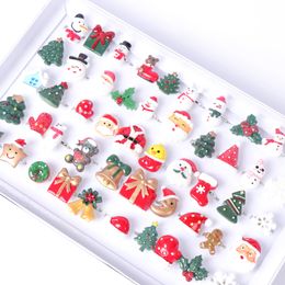 Wholesale Colourful Christmas Day Christmas Tree Snowman Santa Claus Open Rings For Girls Women New Year Party Jewellery