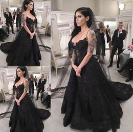 Full Black Wedding Dresses Long 2021 Gothic robe de marieeSpaghetti Straps Lace Wedding Gowns Handmade Formal Bride Dress261K