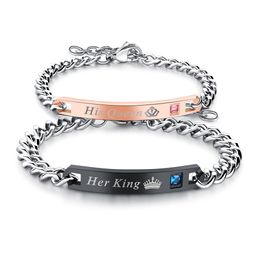 Titanium Steel For Men Women Jewellery Fashion Crown Letter Zircon Trend Romantic Couple Wrist Bracelet Accessories 2021