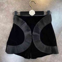 Spring Fashion Temperament High Waist Pleated Ruffled Decorative Velvet Shorts GL008 210506