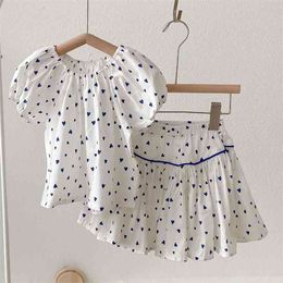 Summer Thin Suit Heart-Shaped Pattern Top+Short Skirt 2Pcs Clothing Sets Baby Girl Clothes Kids Girls 210528